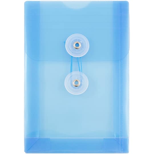 JAM Paper 4.25" x 6.25" Open End Plastic Envelopes with Button and String Closure